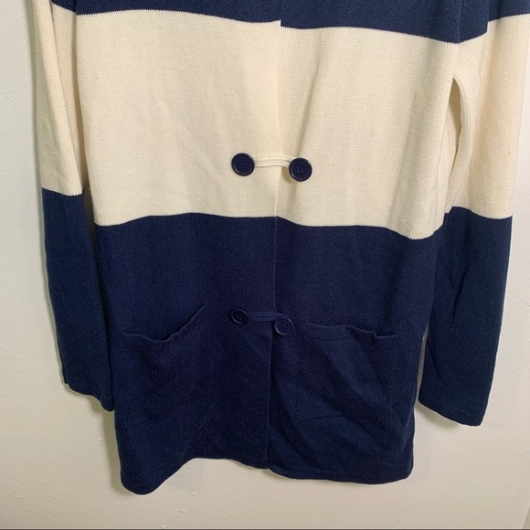 Ava Duster Cardigan Navy Cream Colorblock Stripe - Picture 4 of 10